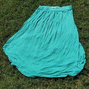 Teal Curved Hem Midi Skirt with Pockets